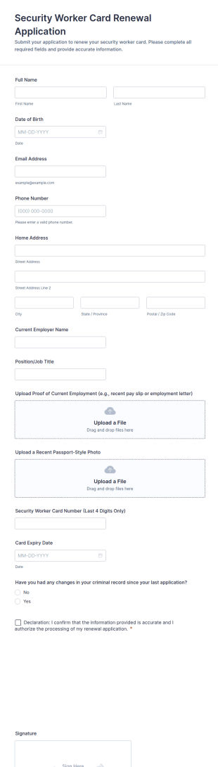 Security Worker Card Renewal Application Form Template