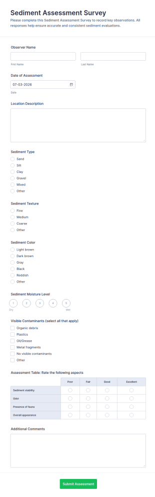 Sediment Assessment Survey Form Template