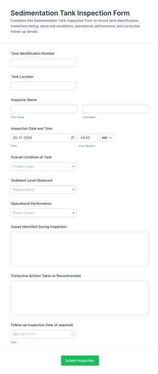 Sedimentation Tank Inspection Form Template