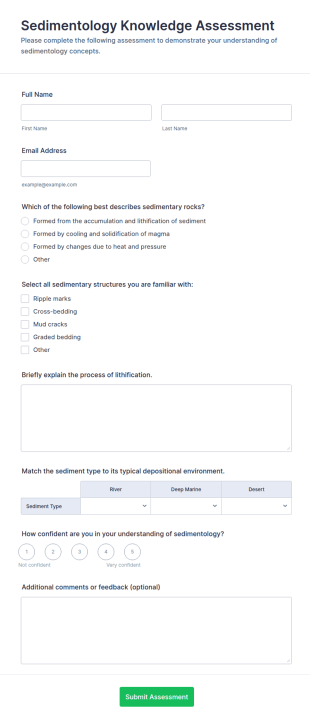Sedimentology Knowledge Assessment Form Template