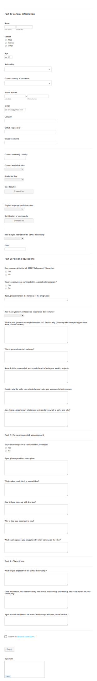 Seed Accelerator Application Form Template