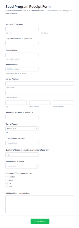 Seed Program Receipt Form Template