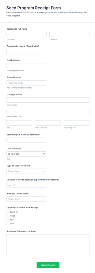 Seed Program Receipt Form Template
