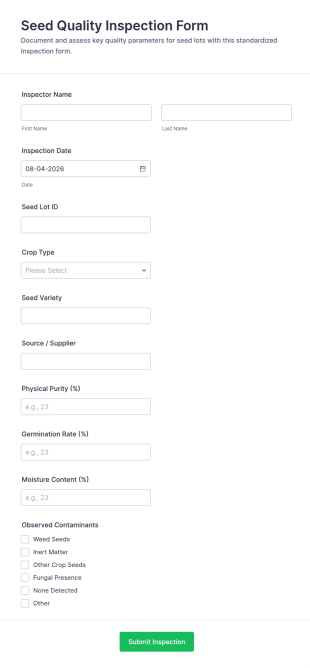 Seed Quality Inspection Form Template