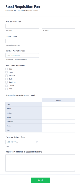 Seed Requisition Form Form Template