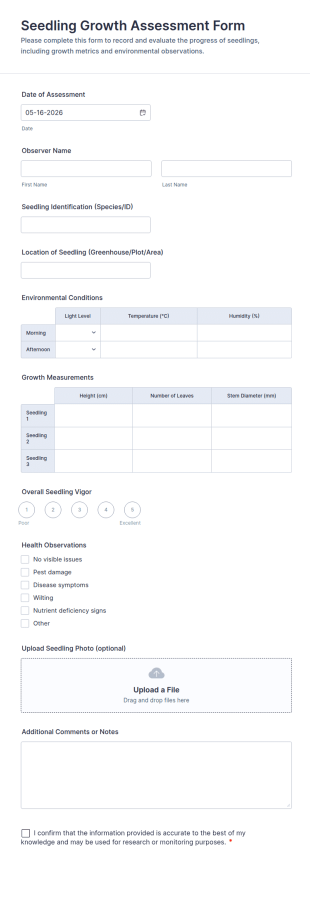 Seedling Growth Assessment Form Template