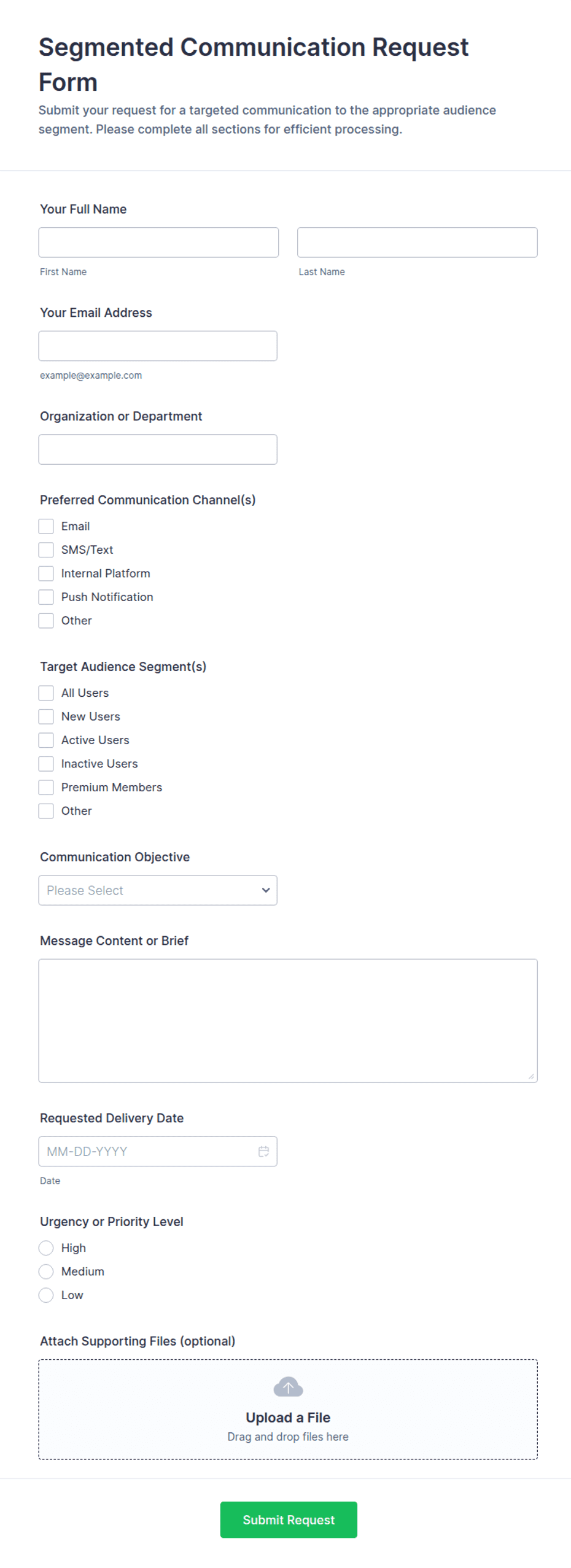 Segmented Communication Request Form Template | Jotform