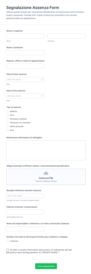 Segnalazione Assenza Form
