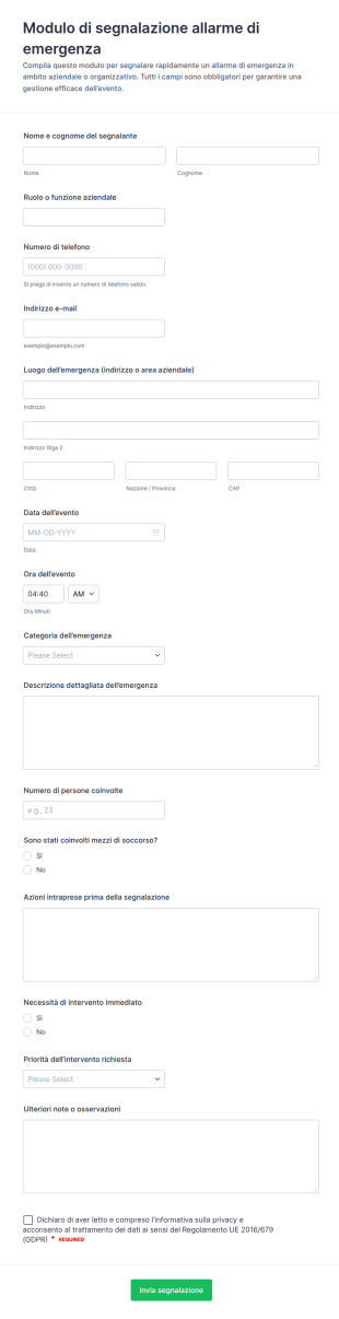 Segnalazione Di Emergenza Form