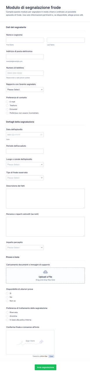 Segnalazione Di Frode Form