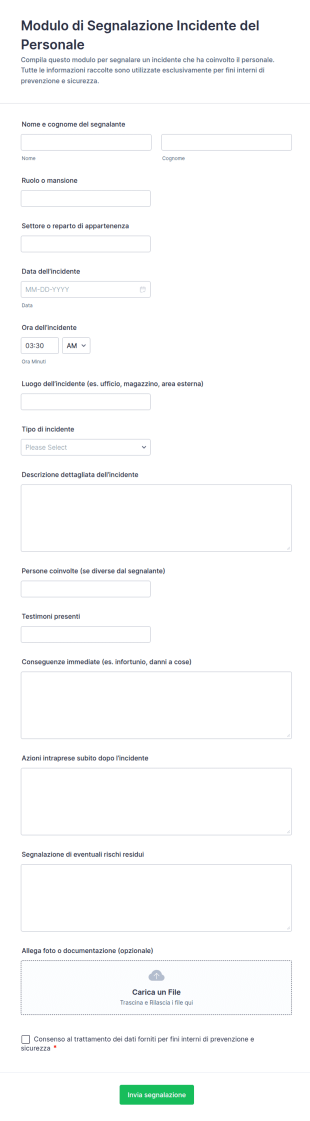 Segnalazione Di Incidente Del Personale