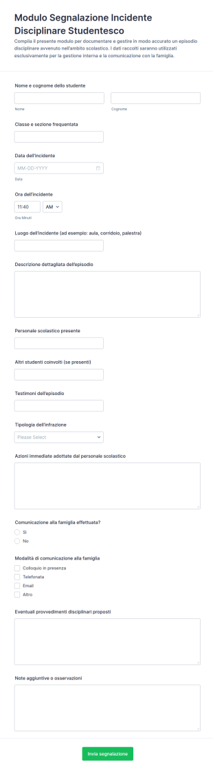 Segnalazione Di Incidente Disciplinare Studentesco