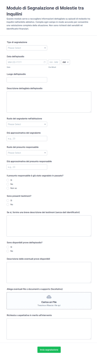 Segnalazione Di Molestie Del Locatario Form