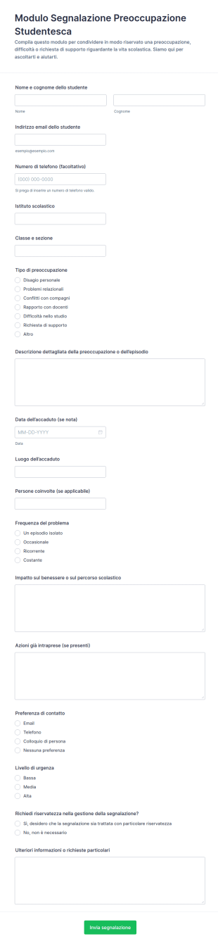 Segnalazione Di Preoccupazioni Studentesche Form