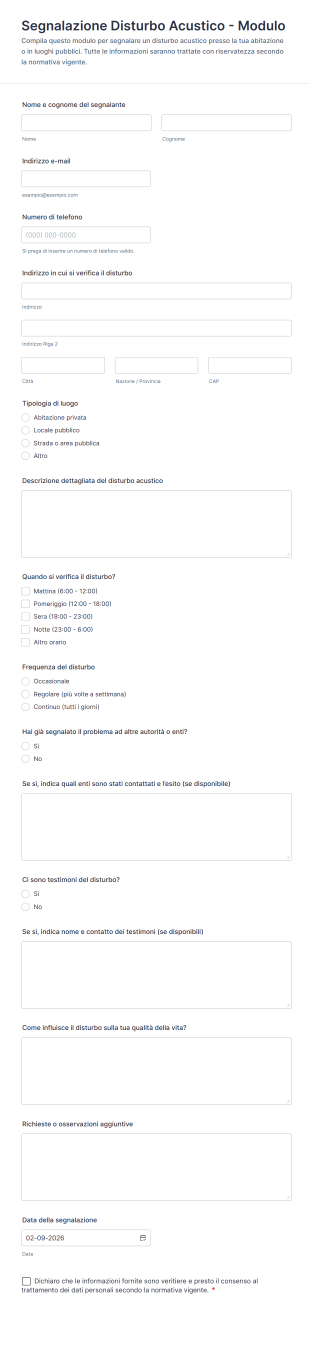 Segnalazione Disturbo Acustico Modulo
