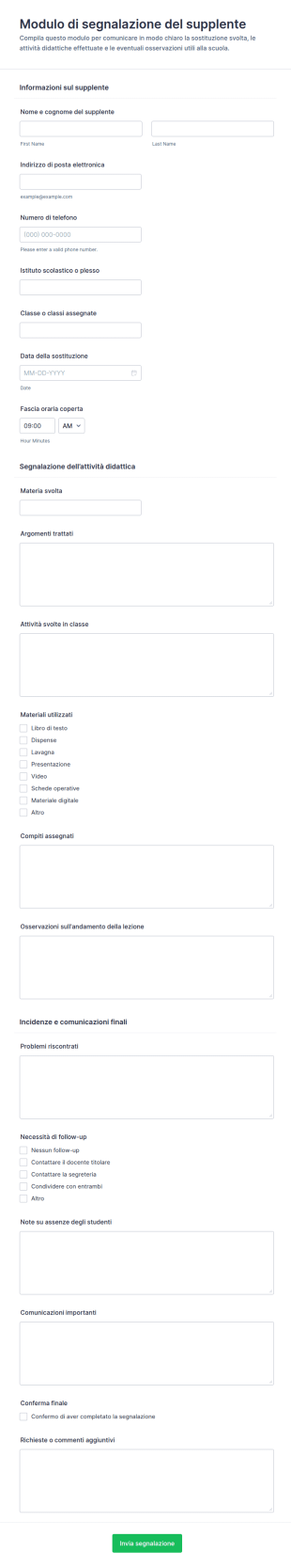 Segnalazione Per Sostituzione Di Insegnante Form