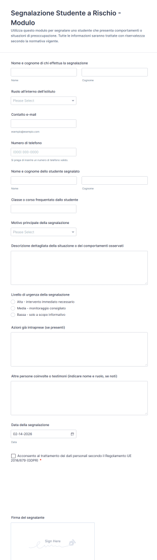 Segnalazione Studente A Rischio Modulo