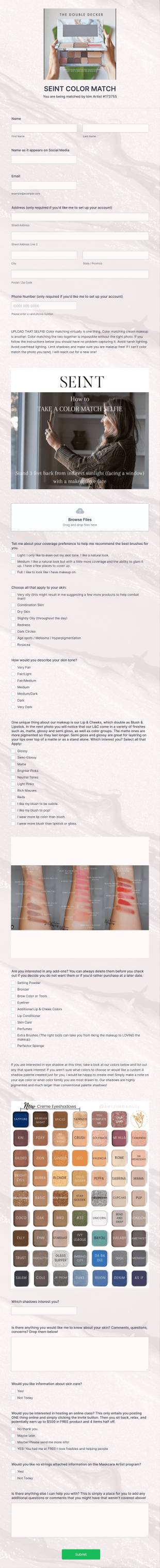 SEINT COLOR MATCH Southern Glam Form Template