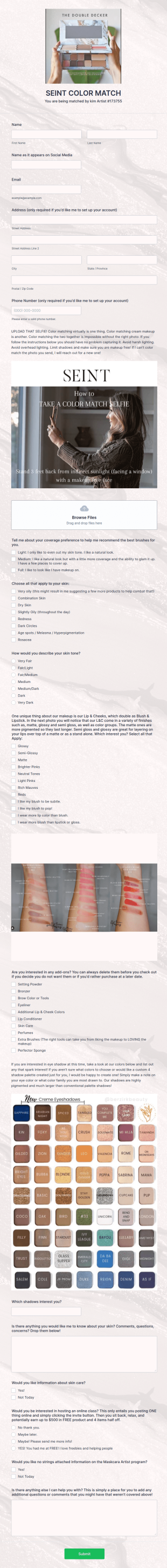 SEINT COLOR MATCH Southern Glam Form Template