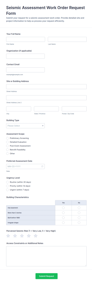 Seismic Assessment Work Order Request Form Template