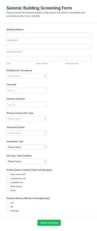 Seismic Building Screening Form Template