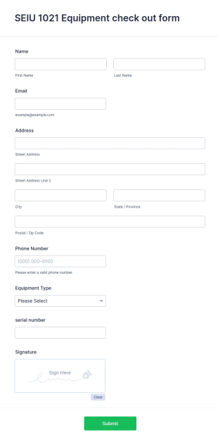 SEIU 1021 Equipment Check Out Agreement Form Template