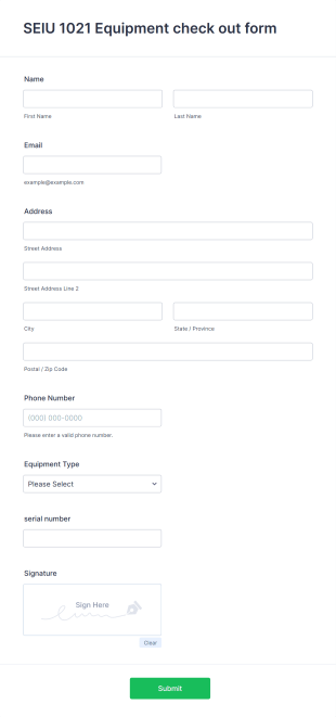 SEIU 1021 Equipment Check Out Agreement Form Template