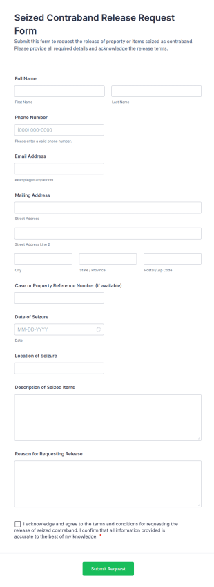 Seized Contraband Release Request Form Template