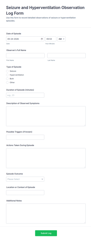 Seizure And Hyperventilation Observation Log Form Template