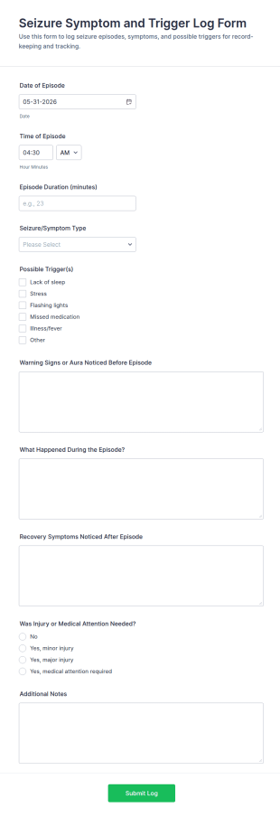 Seizure Symptom And Trigger Log Form Template