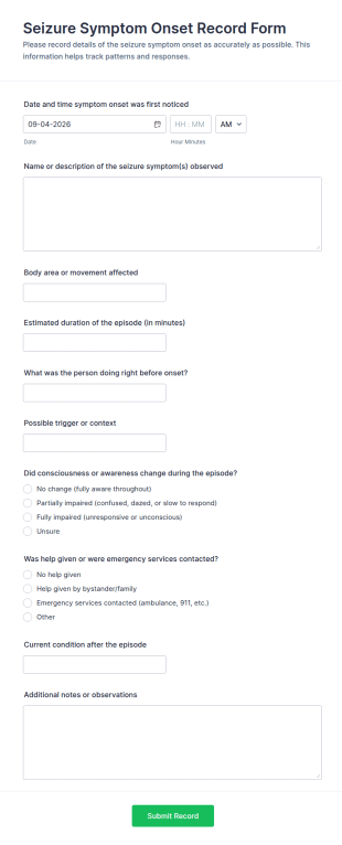 Seizure Symptom Onset Record Form Template
