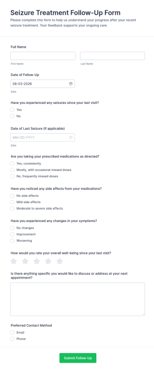 Seizure Treatment Follow Up Form Template