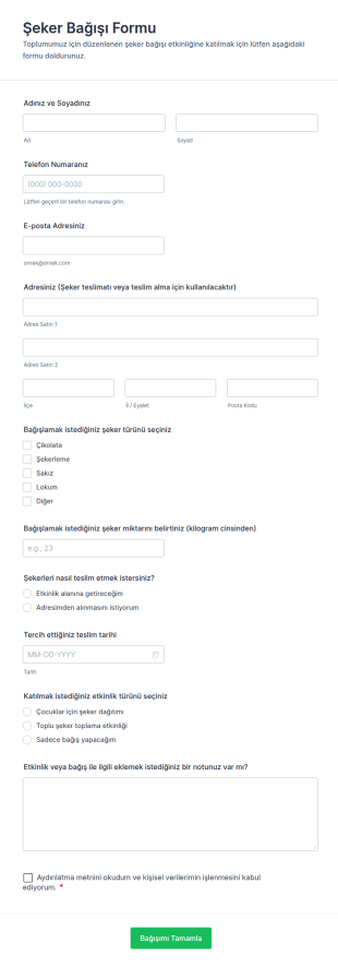 Şeker Bağışı Form Şablonu