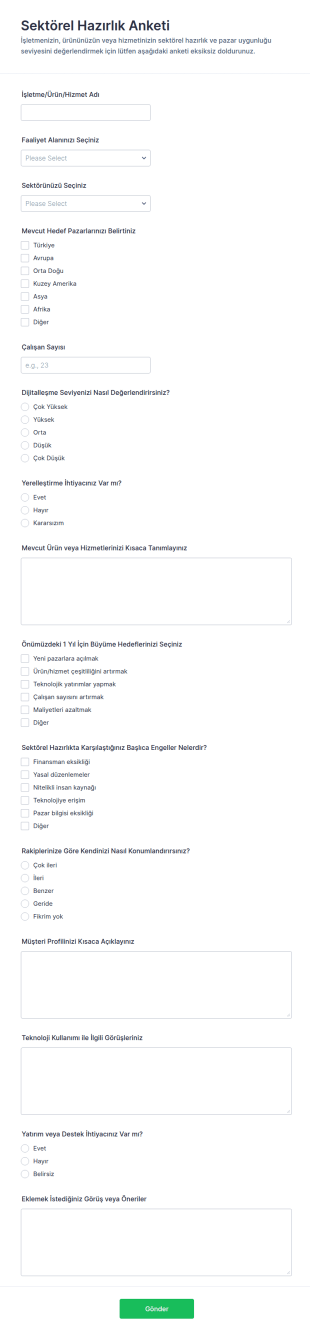 Sektör Hazırlık Anketi Form Şablonu