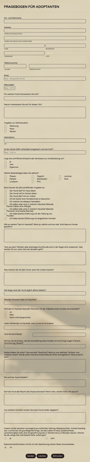 Selbstauskunft Hundeadoption
