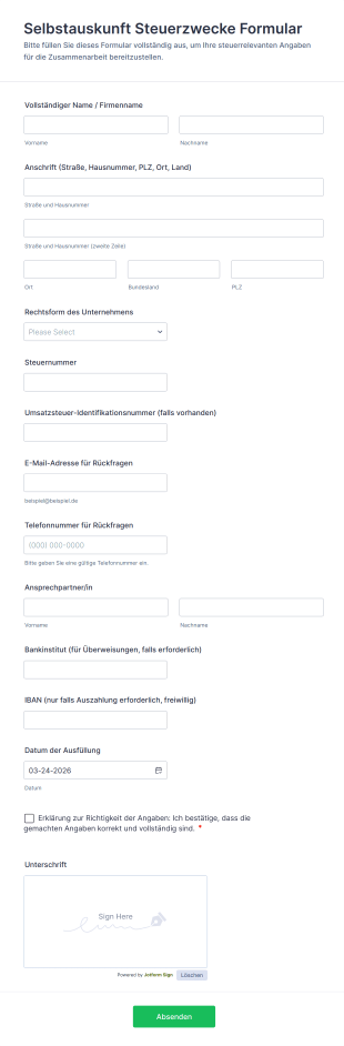 Selbstauskunft Steuerzwecke Formular