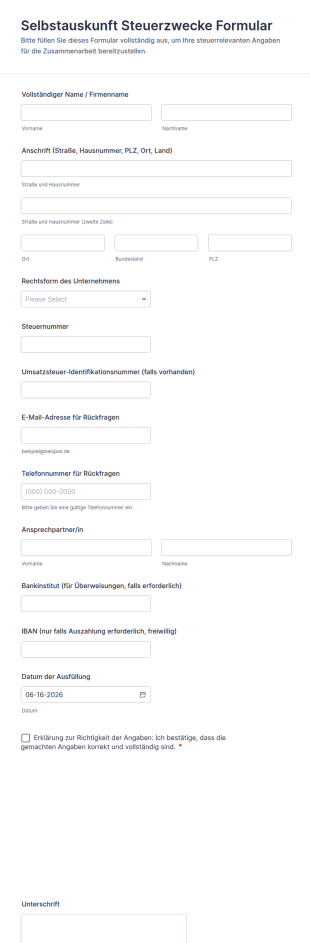 Selbstauskunft Steuerzwecke Formular