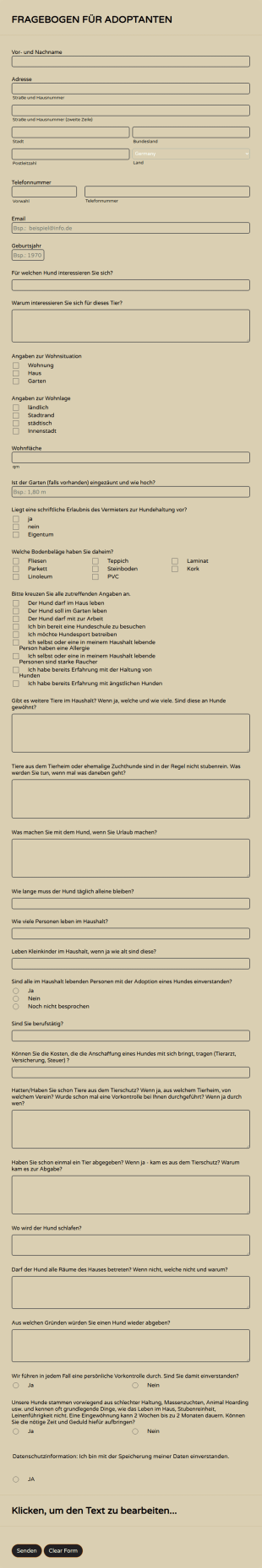 Selbstauskunft Tierhilfe