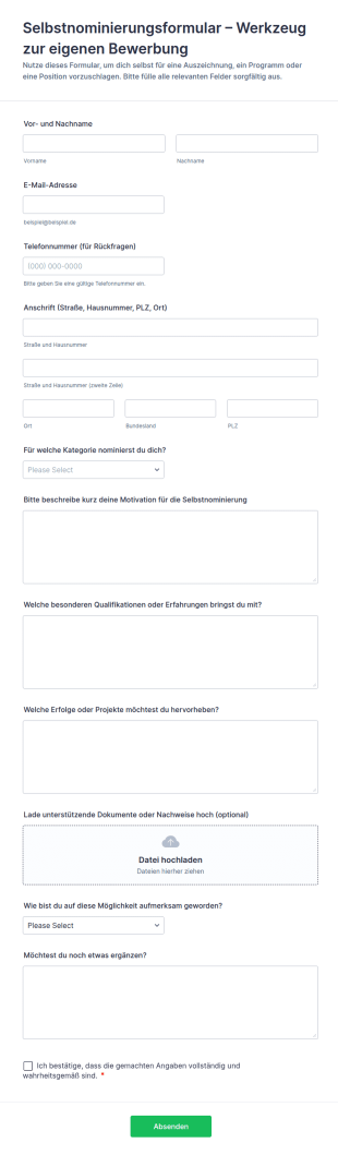 Selbstauswahl Formular