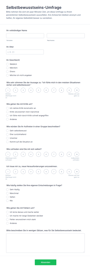 Selbstbewusstseins Umfrage