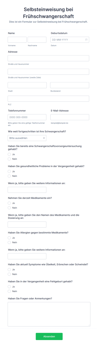 Selbsteinweisung Bei Frühschwangerschaft Form Template