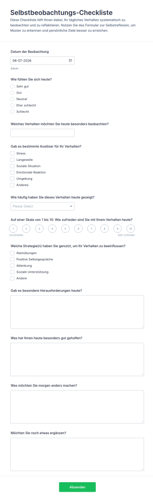 Selbsterfassungs Und Verhaltensüberwachungsformular