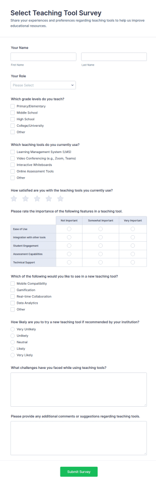 Select Teaching Tool Survey Form Template
