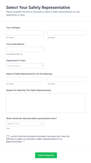 Select Your Safety Representative Form Template