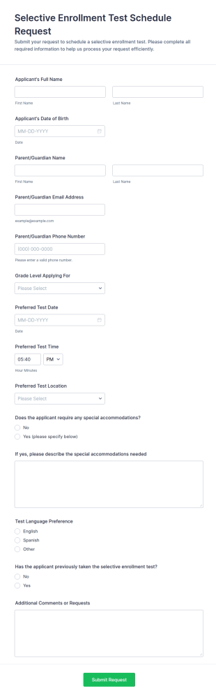 Selective Enrollment Test Schedule Request Form Template