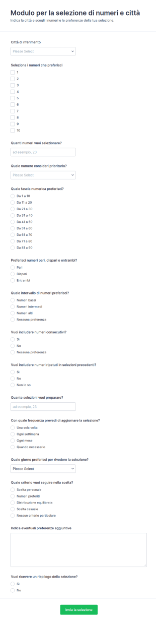 Selezione Numeri E Città Survey