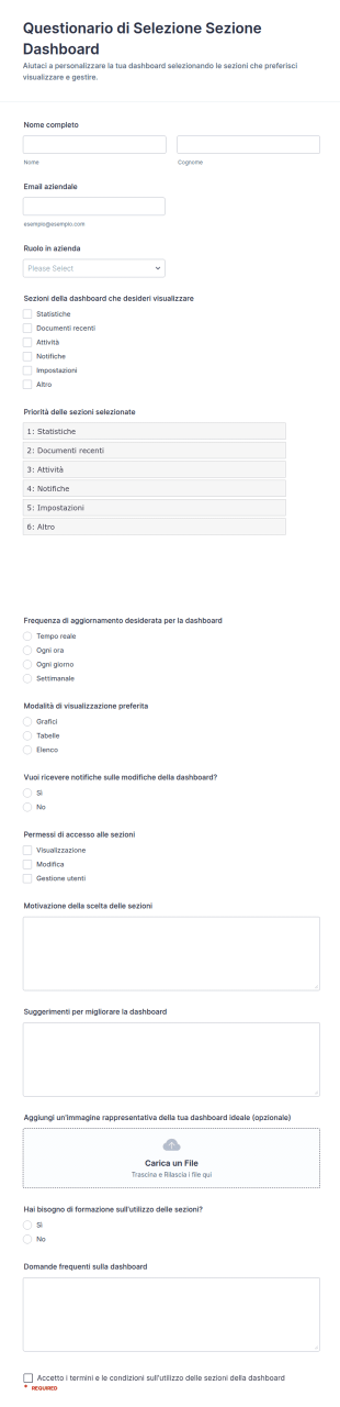 Selezione Sezione Dashboard Form
