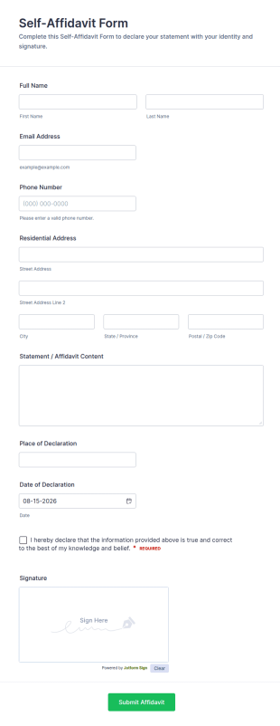 Self Affidavit Form Template