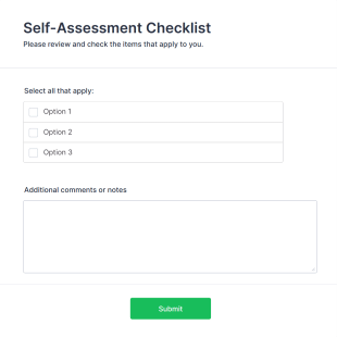 Self Assessment Checklist Form Template