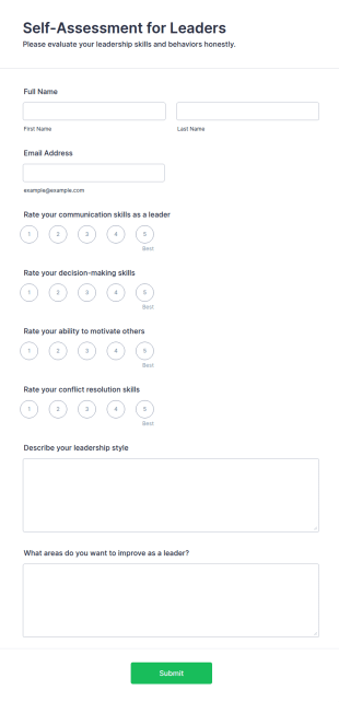 Self Assessment For Leaders Form Template